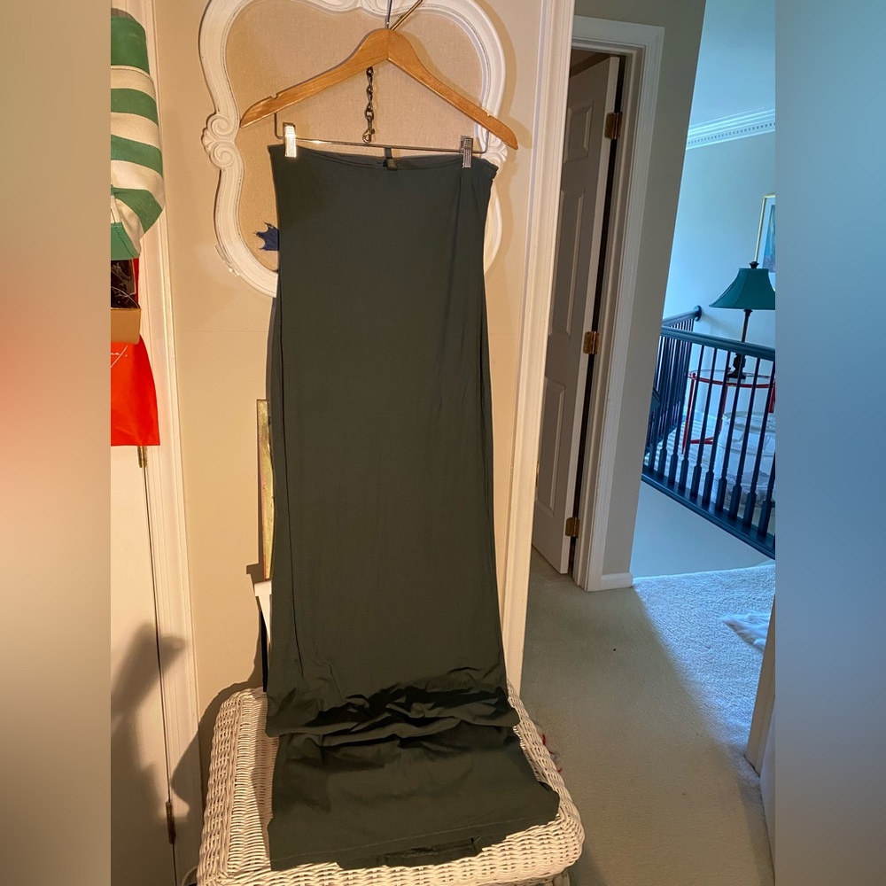 SKIMS Strapless Dark Green Ribbed Maxi Dress - Picture 2 of 8